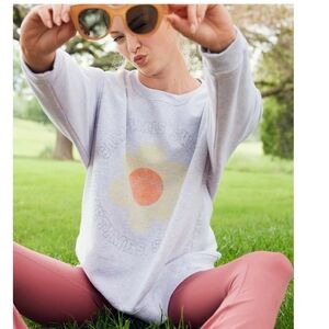 Offline By aerie Light Gray Sweatshirt with Daisy Graphic Small Oversized
